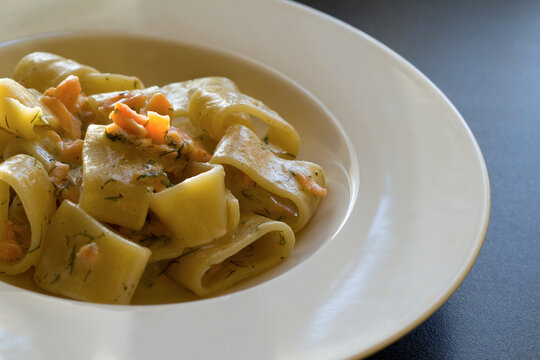 Gourmet Calamarata Pasta with Salmon and Caprino Cheese
