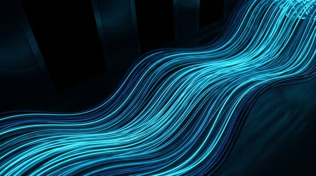 Abstract Blue Energy Waves Flowing Through Dark Space