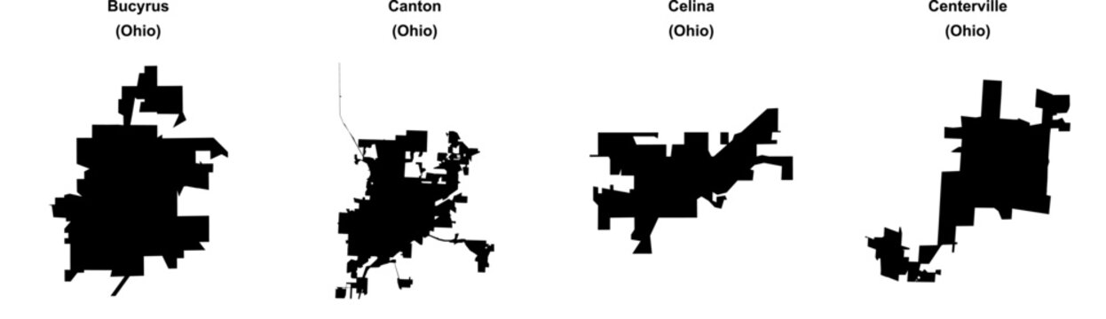 Bucyrus, Canton, Celina, Centerville outline maps