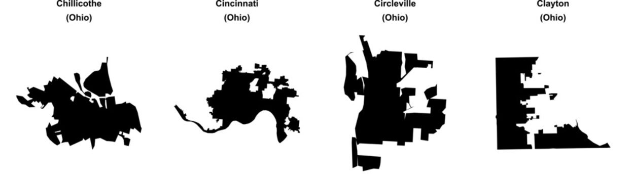 Chillicothe, Cincinnati, Circleville, Clayton outline maps