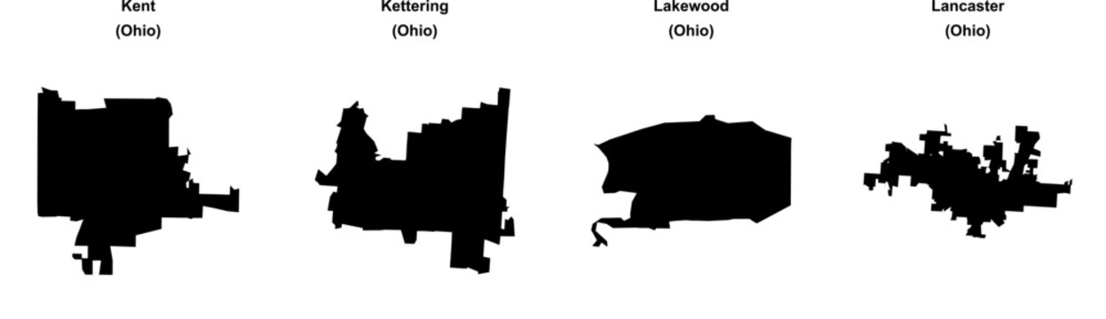 Kent, Kettering, Lakewood, Lancaster outline maps