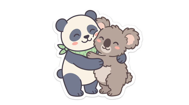 Adorable Giant Panda and Little Koala Embracing Each Other Friendship Illustration