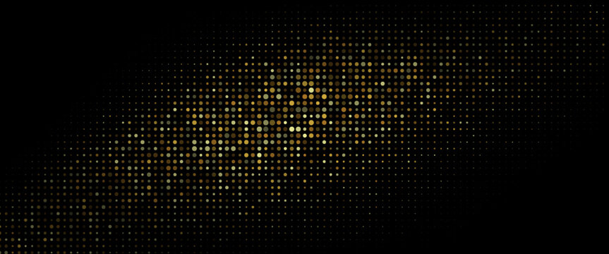 Golden gradient halftone background. Shining comic glitter texture. Pop up dotted sparkles pattern wallpaper. Retro design template for banner, flyer, poster, presentation. Vector illustration
