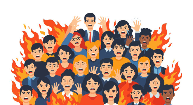 Crowd Panic Fire Outbreak Crisis Stress Fear Anxiety People Group Burning