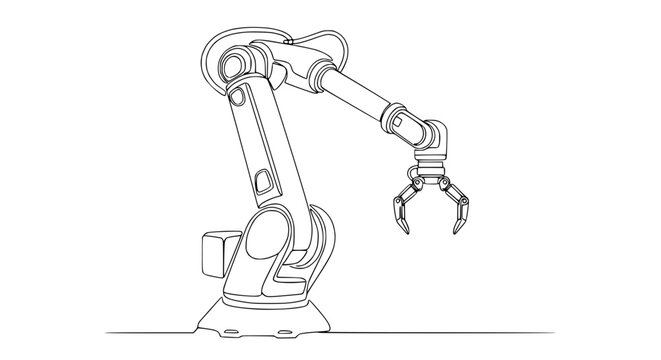 Robotic Arm Line Drawing: Industrial Automation, Manufacturing Technology, Futuristic Engineering
