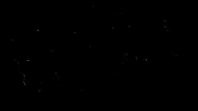 Small retro particles white dust and fine scratches on a black background. Stock overlay effect with white wires and interference in Full HD.