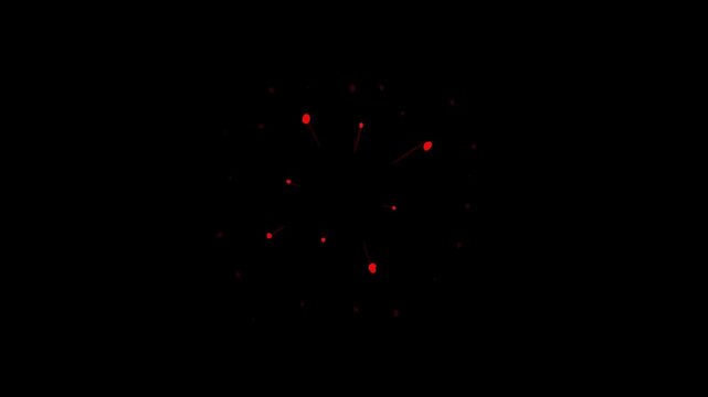 Small red scratches and thin lines on a black background. Hand-drawn cartoon fireworks animation in Full HD.