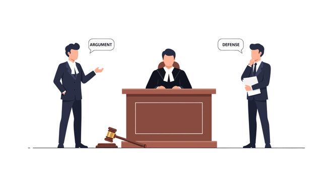 Courtroom Debate: Lawyers Argue Before Judge with Gavel
