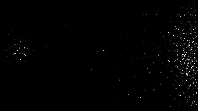 Small white splashes around the edges of a black screen. Stock animation with fine white dots and grain texture for overlay in Full HD.