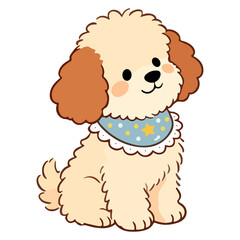 Obraz premium Cute cartoon poodle puppy dog wearing blue bandana illustration isolated on white background