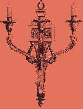 Vintage Stipple Engraving of an Ornate Candelabrum