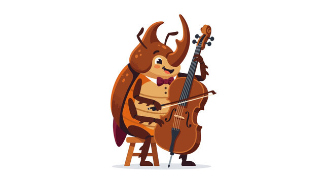Cartoon Rhinoceros Beetle Plays Cello Dressed in Tuxedo