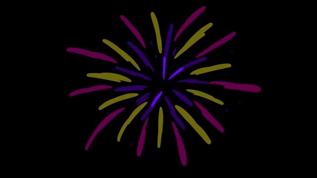 Effect of colorful brush strokes in a circular shape on a black background. Small dynamic cartoon fireworks strokes in Full HD.