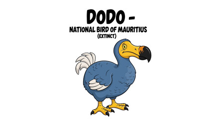 Obraz premium Cartoon illustration of the dodo bird, an iconic extinct avian species historically from Mauritius, depicted with unique features and a touch of melancholic charm
