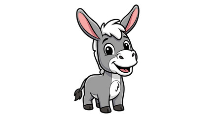 Naklejka premium Adorable cartoon baby donkey illustration with a cheerful smile. Friendly grey burro character for children's themes and playful designs, exuding innocence and cuteness
