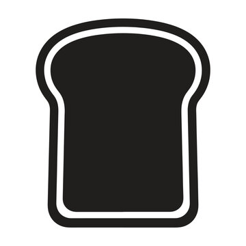 A black and white of a single slice of bread, shaped like a rounded rectangle, isolated on a white background, flat