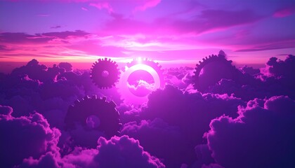 Ethereal purple sunset over clouds, a dreamy celestial vista.