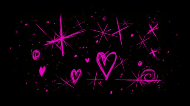 Cute glamorous effect with glitter and pink hearts. Concept of glamour style love and popularity. Romantic motion graphics overlay in Full HD.
