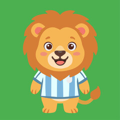 Fototapeta premium Cute lion character with striped sports jersey in flat cartoon illustration style for kids book or team mascot