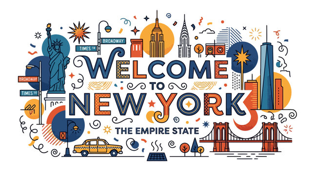 Welcome to New York City - Iconic Landmarks & Skyline Illustration