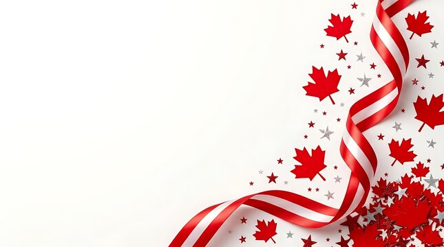 Labor day celebration with canadian maple leaves ribbons and confetti