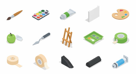 Obraz premium Flat design icons of various office and art supplies.