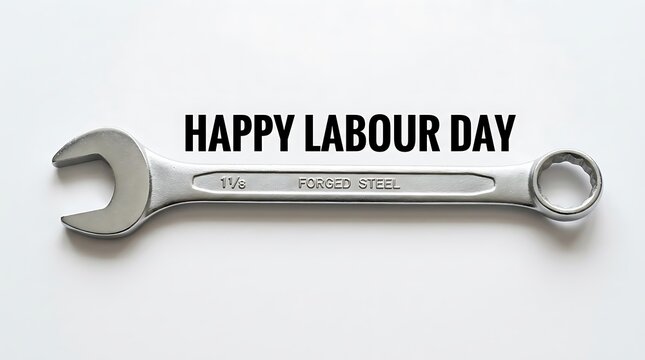 Labor day greeting with wrench celebrating workers and american labor