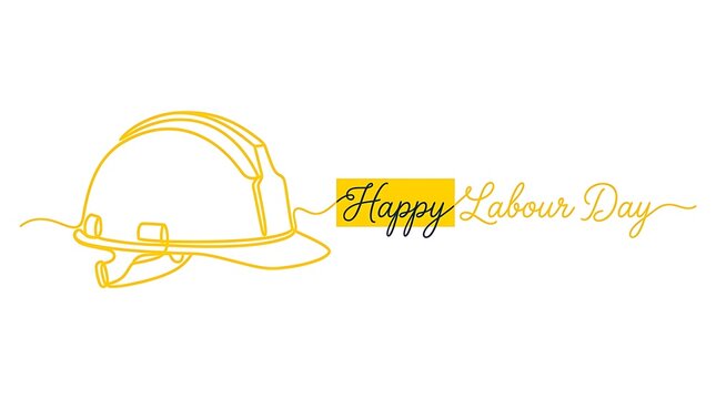 Labor day illustration construction helmet with 'happy labor day' text