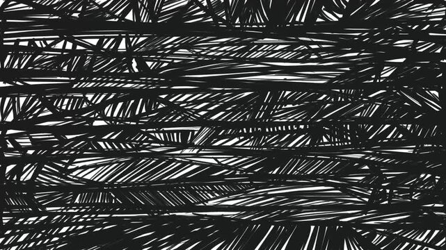 Chaotic geometric texture with a hand-drawn grid on a white background. Stylized spider web effect with thin black connecting lines in Full HD.