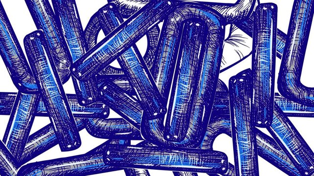 Transition animation with metal chain links on a white background. Hand-drawn chain stock video in 4K.