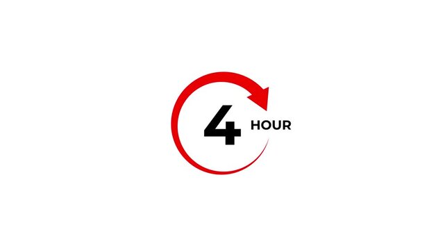 Abstract clock icon animation. arrow Clock 4-Hours icon Digital and analog clock 4 hour isolated on white background. and creating a stunning video.4k video