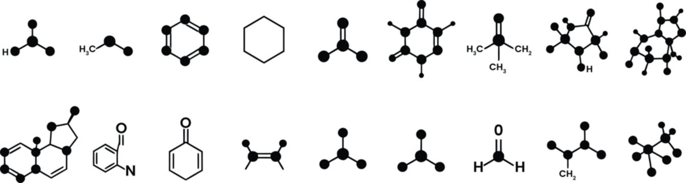 Vector eps10 collection of organic chemistry molecular structures benzene cyclohexane and alkane diagrams