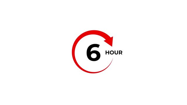 Abstract clock icon animation. arrow Clock 6-Hours icon Digital and analog clock 6 hour isolated on white background. and creating a stunning video.4k video