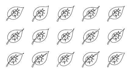 Hand-drawn ladybug on leaf pattern, simple line art, nature, insect, organic, doodle, illustration © Fajar