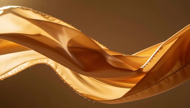 Flowing gold fabric satin texture abstract wave luxury background golden silk textile closeup elegant drape soft folds warm light minimal design rich golden cloth material flowing textile satin