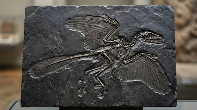 Fossilized Pterosaur Skeleton on Display