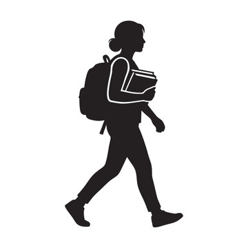 Student walks across a campus carrying a heavy backpack and a stack of important textbooks.