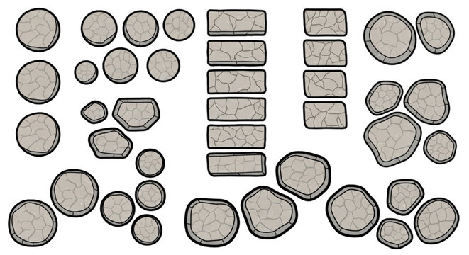 Top View Cobblestone and Paver Icons Round Flagstone Rock Texture Set
