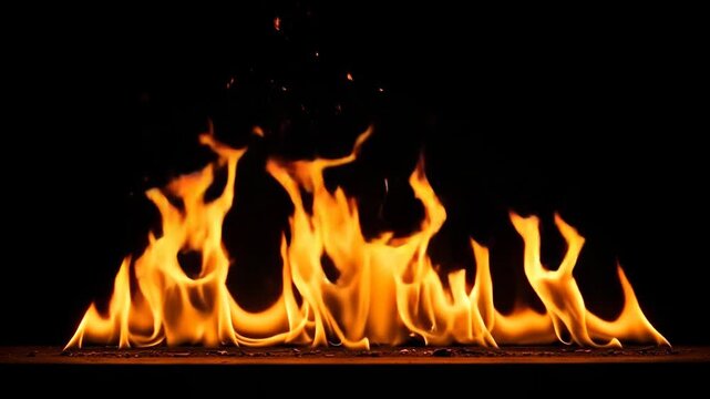 Vibrant flames dancing against a dark background.