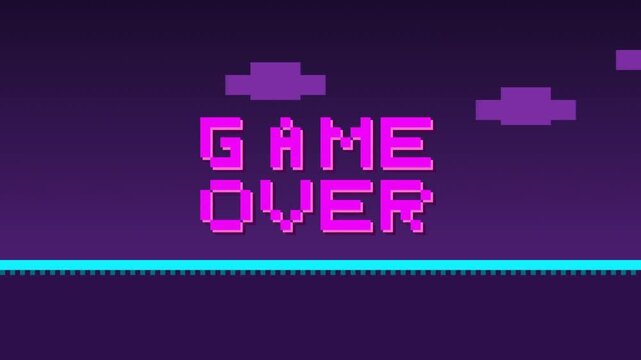 Retro 8-bit Game Over Animation with Pink Pixelated Text and Arcade Aesthetic