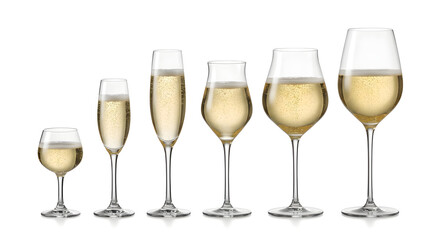 Fototapeta premium Champagne and Sparkling Wine Glasses Arranged by Size