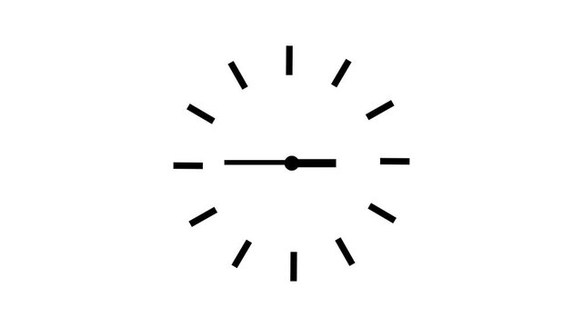 Simple clean animated clock interface with no circle frame, timelapse speeding hands, time passing, moving arrows, 24 hrs. seamless loop nonstop motion graphic on a white background