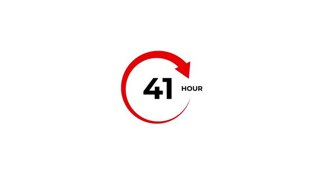 Featuring a circular red arrow and black dots, with the number 41 and the word hours in black text on a white background indicating time