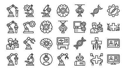 Fototapeta premium Biotechnology and robotic laboratory science line icons.