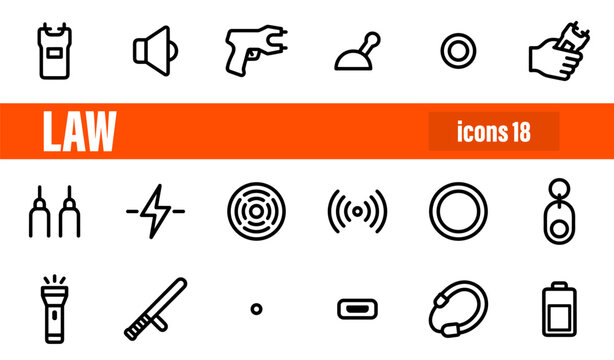 Set of 18 Law Enforcement and Self Defense Icons