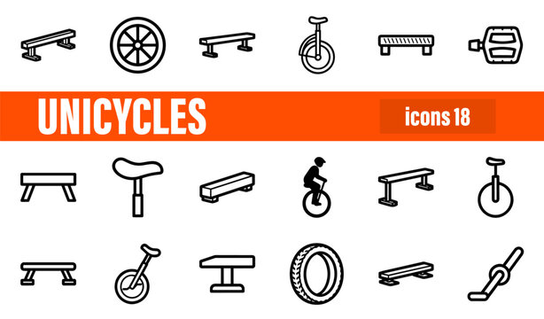 Unicycle and Cycling Equipment Line Icons