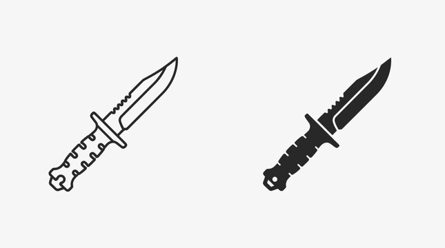 Tactical combat knife icons in outline and silhouette.