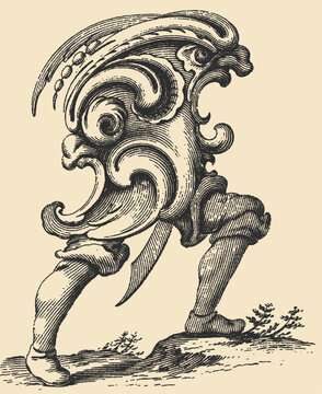 Stipple illustration of a stylized creature walking 