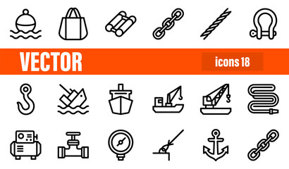Set of 18 Nautical and Maritime Line Icons © liubomir118809