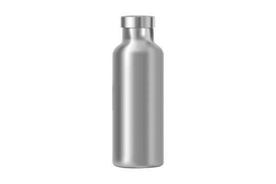 Reusable metallic drinking water bottle isolated on transparent background.
